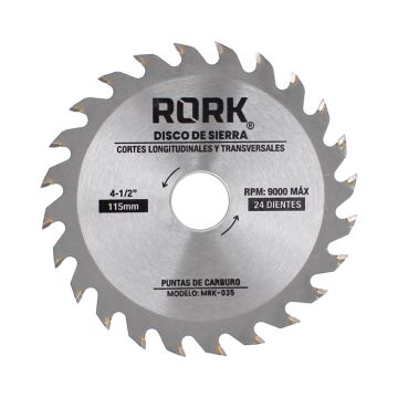 Disco sierra para corte de madera con puntas de carburo 4-1/2" x 24 D MRK-035 RORK