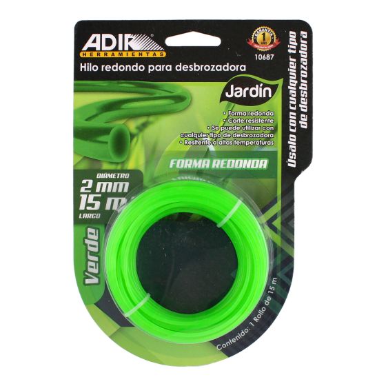 Hilo redondo para desbrozadora 2 mm x 15 metros verde 10687 Adir