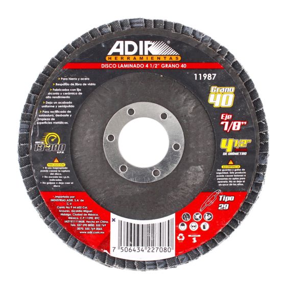 Disco laminado 4-1/2" grano 40 11987 Adir