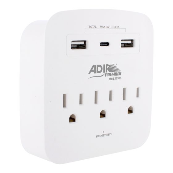 Derivador de pared de tres tomas con supresor de picos 490 J 15393 Adir