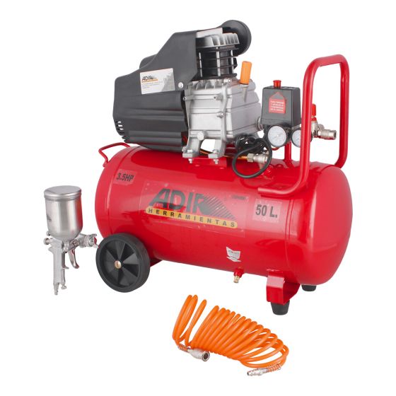 Kit de Compresor lubricado 3.5 HP + pistola de gravedad + manguera de 5 metros 2040K Adir