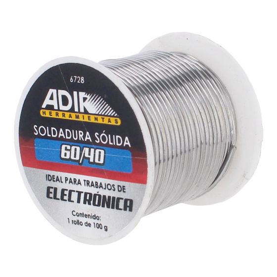 Soldadura sólida 60 / 40 para electrónica 100 gr 6728 Adir