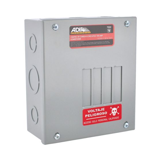 Centro de carga de 4 unidades 100 Amp de sobreponer 7055 Adir