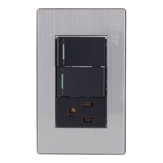 Placa con 2 apagadores sencillos y 1 contacto aterrizado Mayorca 9821 Adir