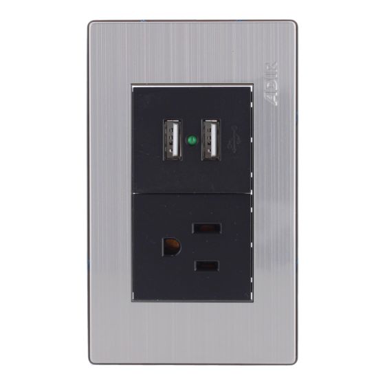 Placa con 1 contacto1 aterrizado y 2 puertos USB Mayorca 9822 Adir