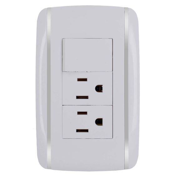 Placa con apagador sencillo y 2 contactos aterrizados Bali 9891 Adir