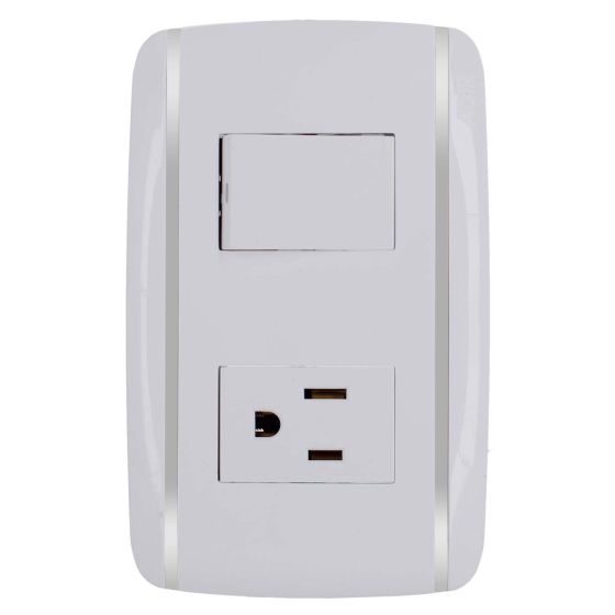 Placa con 1 apagador sencillo y 1 contacto aterrizado Bali 9893 Adir