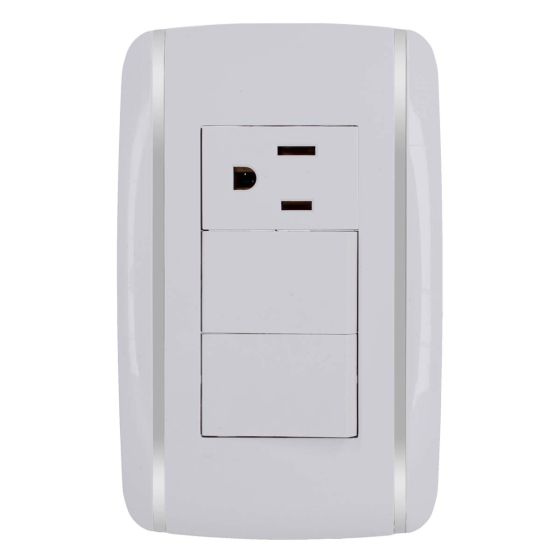 Placa con 2 apagadores sencillos y 1 contacto aterrizado Bali 9898 Adir