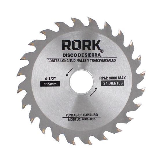 Disco sierra para corte de madera con puntas de carburo 4-1/2" x 24 D MRK-035 RORK