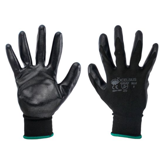 Guante de poliéster con nitrilo en palma talla XL negro 13BNC Excelsius 