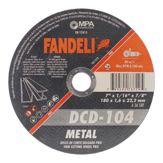 Disco para corte de metal 7" DCD-104 Fandeli