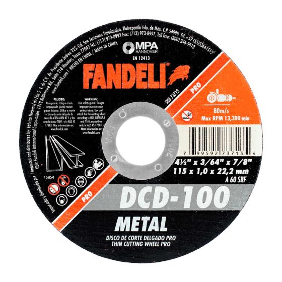Disco para corte de metal 4-1/2" DCD-100 Fandeli