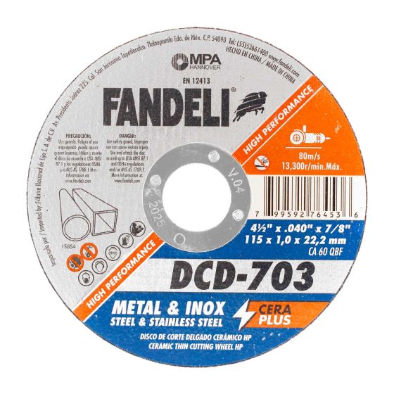 Disco para corte de metal y acero inoxidable 4-1/2" DCD-703 Fandeli