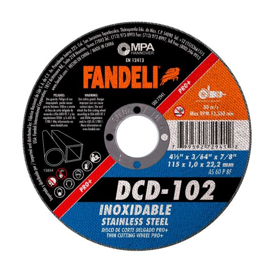 Disco para corte de acero inoxidable 4-1/2" DCD-102 Fandeli