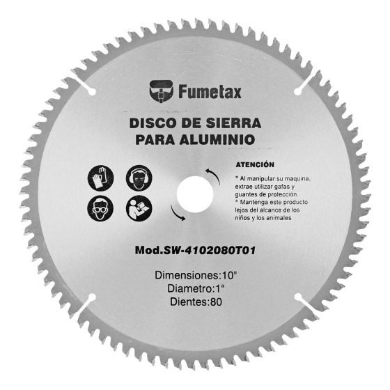 Disco sierra para corte de aluminio 10" x 80 D SW-4102080T01 Fumetax