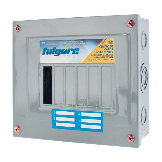 Centro de carga de 6 unidades 70 Amp de sobreponer FU1402 Fulgore