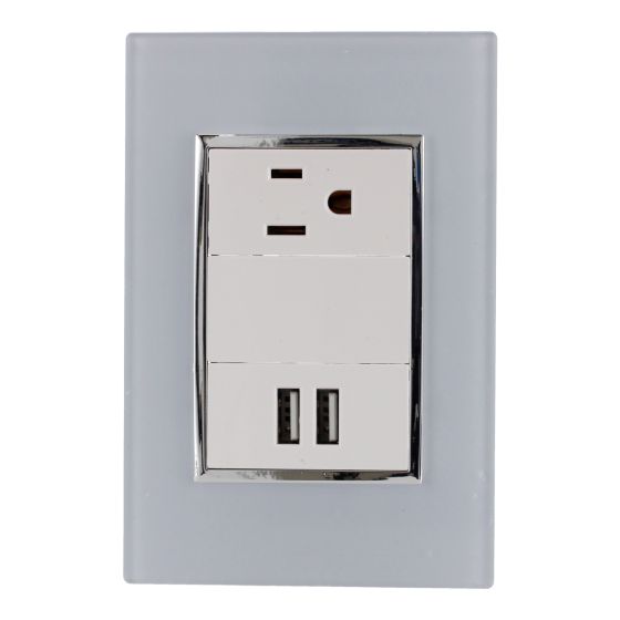 Placa contacto y 2 puertos USB línea Venecia 4566 Sanelec