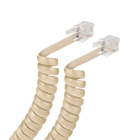 Cable espiral plug a plug RJ9 de 4.5m para auricular telefónico marfil 302-015 Steren