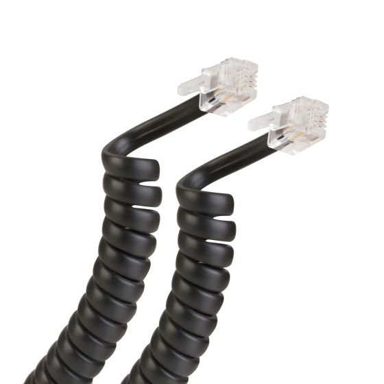 Cable espiral plug a plug RJ9 de 4.5m para auricular telefónico negro 302-015N Steren