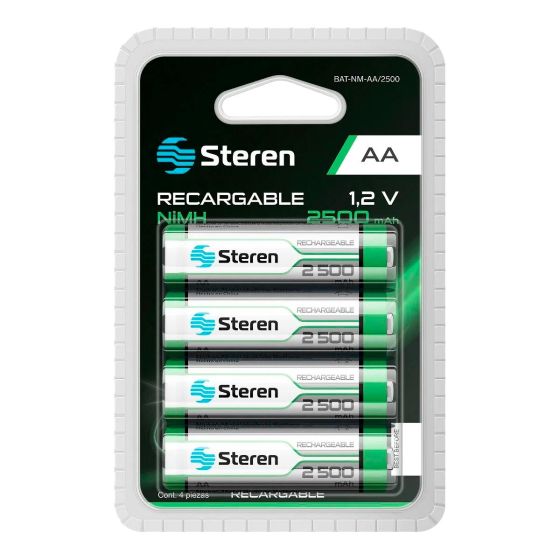 Paquete de 4 pilas recargables de alta capacidad "AA" NiMH 2500 mAh BAT-NM-AA/2500 Steren