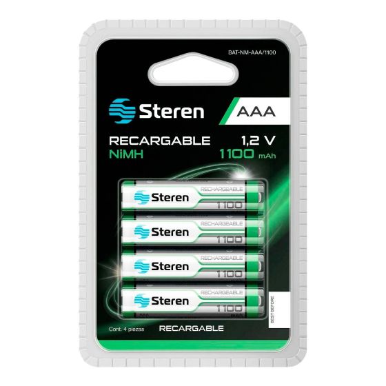 Paquete de 4 pilas recargables de alta capacidad "AAA" NiMH 1100 mAh BAT-NM-AAA/1100 Steren