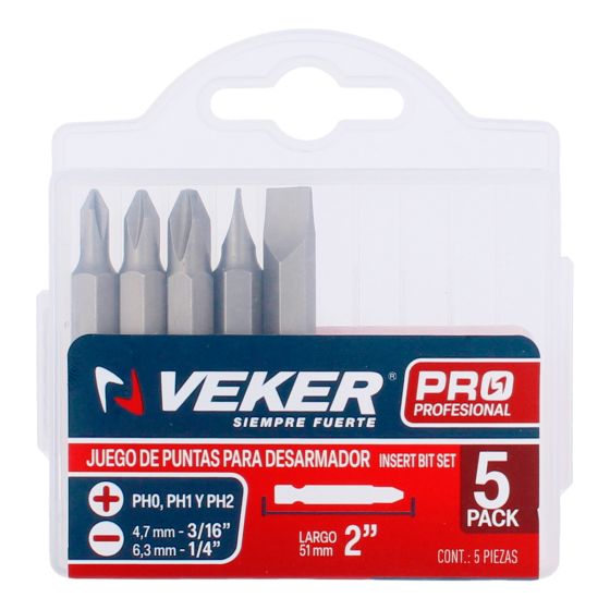Puntas para desarmador combinadas de 2" con 5 piezas 12372 Veker