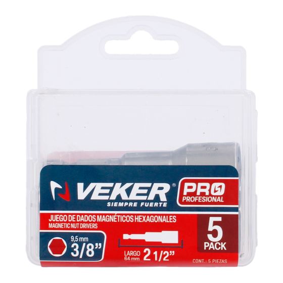 Dados magnéticos hexagonales de 3/8" x 2-1/2" con 5 piezas 12381 Veker