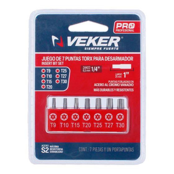 Juego de puntas TORX combinadas de 1" con 7 piezas 12390 Veker