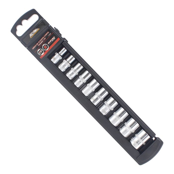 Juego de 10 dados cortos milimétricos mando de 1/4" 10529 Adir