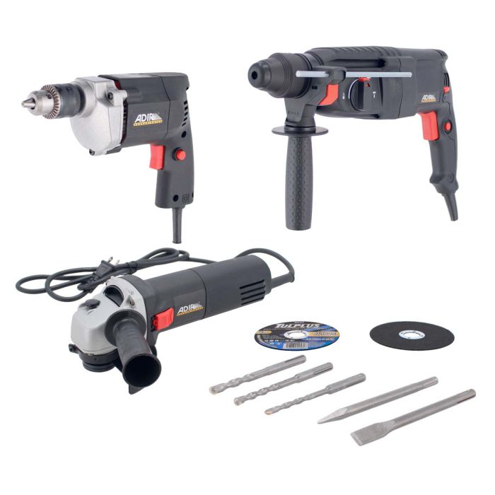 Kit de Rotomartillo SDS Plus + Esmeriladora + Taladro/rotomartillo 11557 Adir