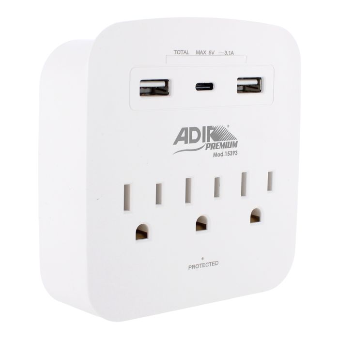 Derivador de pared de tres tomas con supresor de picos 490 J 15393 Adir