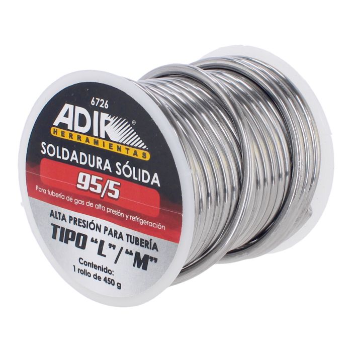 Soldadura sólida 95 / 5 para tubería de gas de alta presión y refrigeración 450 gr 6726 Adir