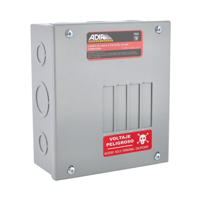 Centro de carga de 4 unidades 100 Amp de sobreponer 7055 Adir