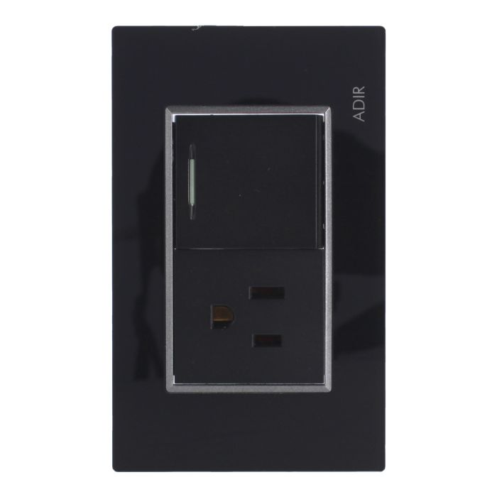 Placa con 1 apagador sencillo y 1 contacto aterrizado Tiffany Cristal 9789 Adir