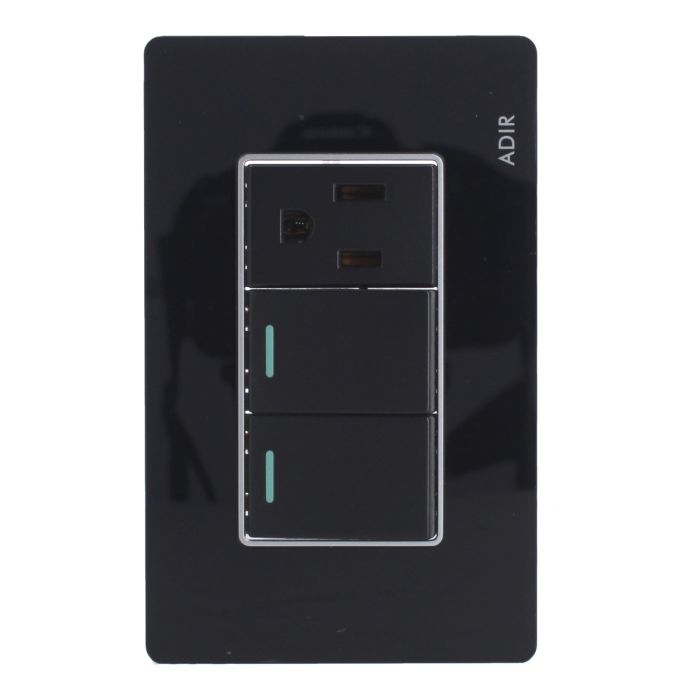 Placa con 2 apagadores sencillos y 1 contacto aterrizado Tiffany Cristal 9794 Adir