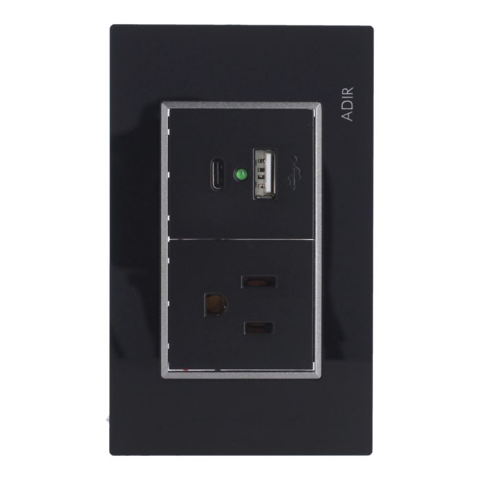 Placa con 1 contacto1 aterrizado y 2 puertos USB Tiffany Cristal 9795 Adir