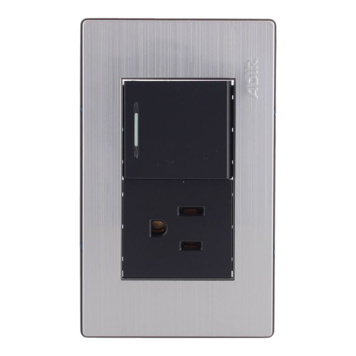 Placa con 1 apagador sencillo y 1 contacto aterrizado Mayorca 9817 Adir