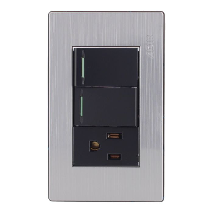 Placa con 2 apagadores sencillos y 1 contacto aterrizado Mayorca 9821 Adir