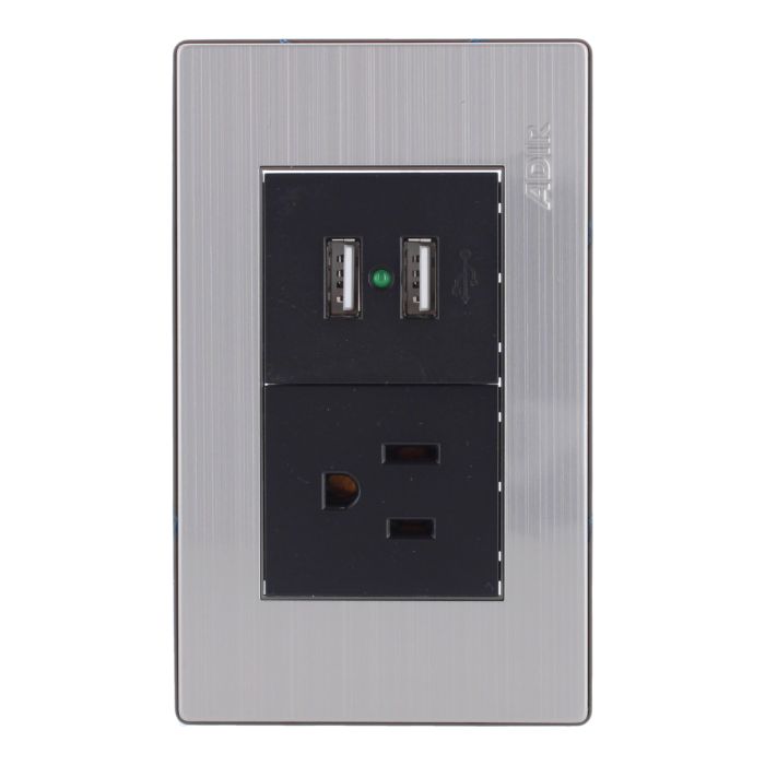 Placa con 1 contacto1 aterrizado y 2 puertos USB Mayorca 9822 Adir