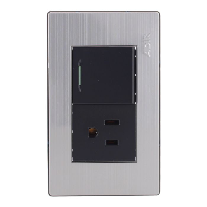 Placa con 1 apagador de escalera y 1 contacto aterrizado Mayorca 9825 Adir