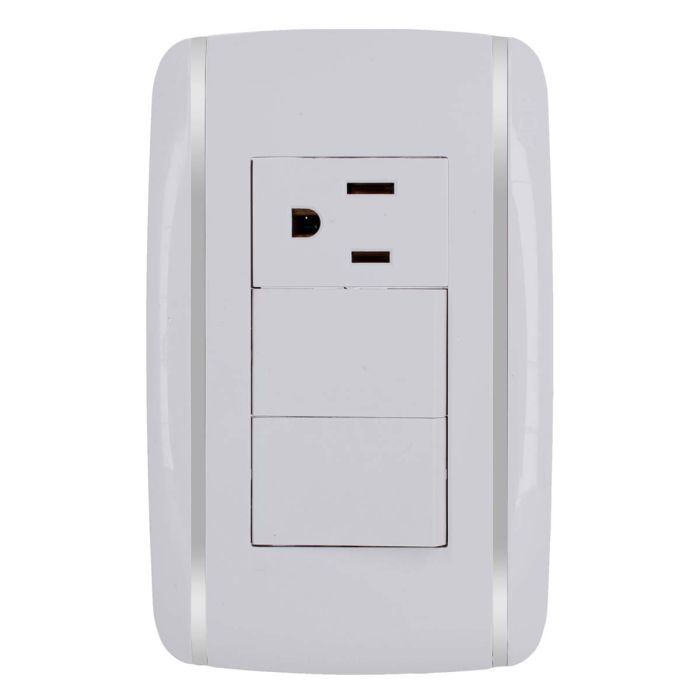 Placa con 2 apagadores sencillos y 1 contacto aterrizado Bali 9898 Adir