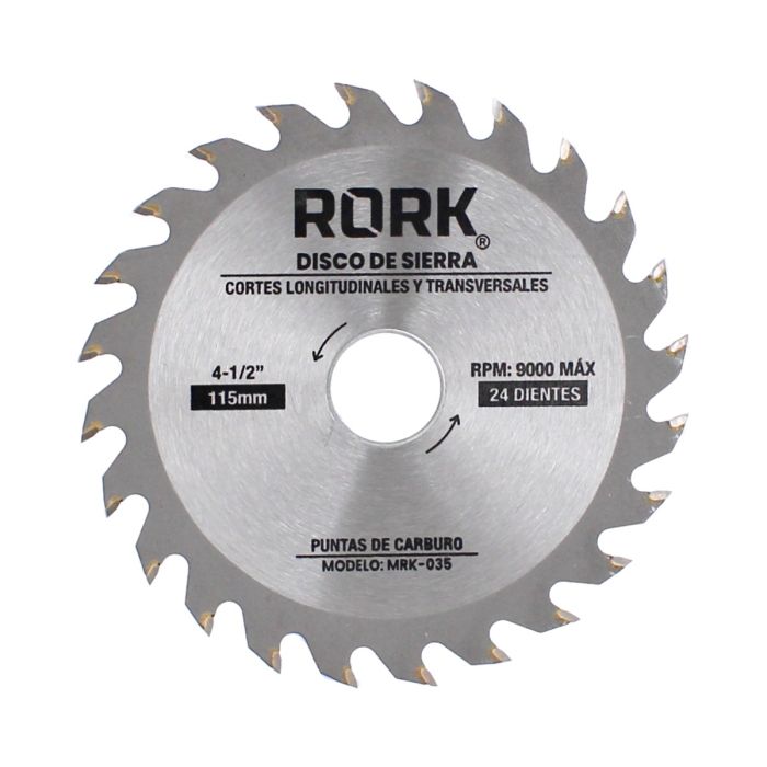 Disco sierra para corte de madera con puntas de carburo 4-1/2" x 24 D MRK-035 RORK