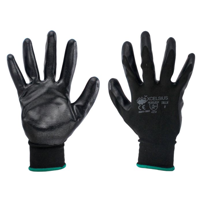 Guante de poliéster con nitrilo en palma talla XL negro 13BNC Excelsius 