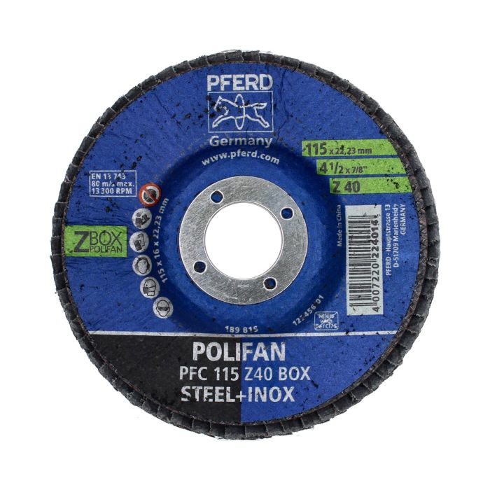Disco laminado POLIFAN PSF 115 Z40 BOX 4-1/2" para acero inoxidable PFERD
