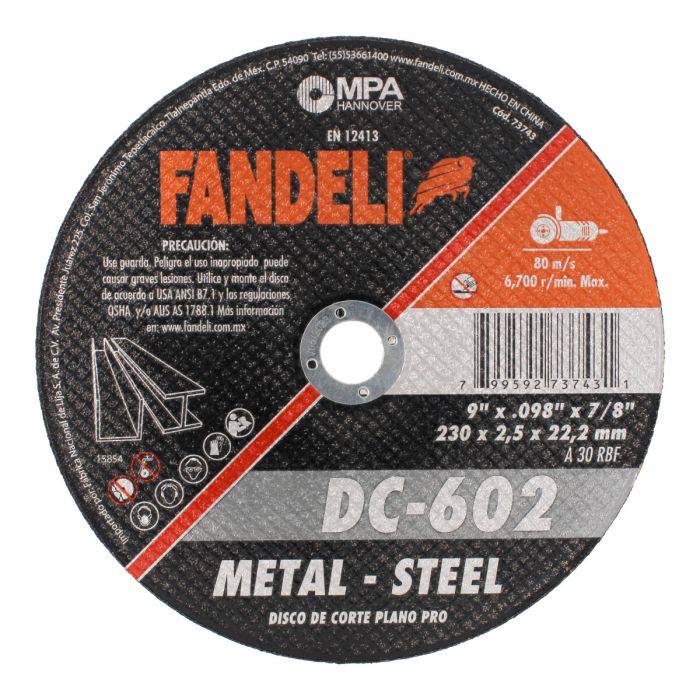 Disco de corte plano PRO para metal 9" DC-602 Fandeli