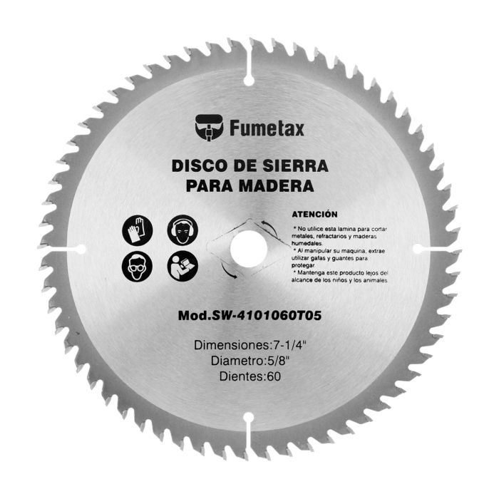 Disco sierra para corte de madera 7-1/4" x 60 D SW-4101060T05 Fumetax