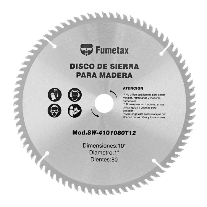 Disco sierra para corte de madera 10" x 80 D SW-4101080T12 Fumetax