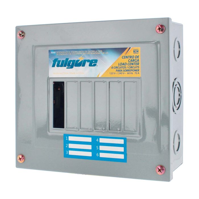 Centro de carga de 6 unidades 70 Amp de sobreponer FU1402 Fulgore