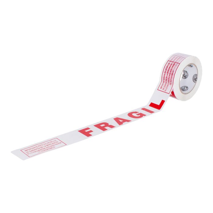 Cinta para empacar blanco con rojo "FRAGIL" de 48 mm X 135 metros C21103 Bear Force