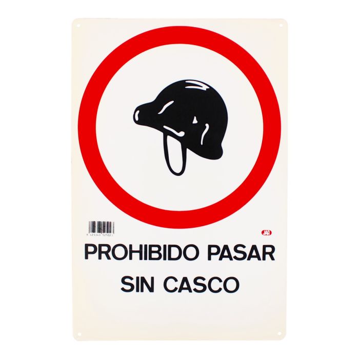 Señalamiento "Prohibido pasar sin casco" 30 x 45 cm